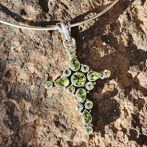 Sterling Silver Peridot Cross Necklace